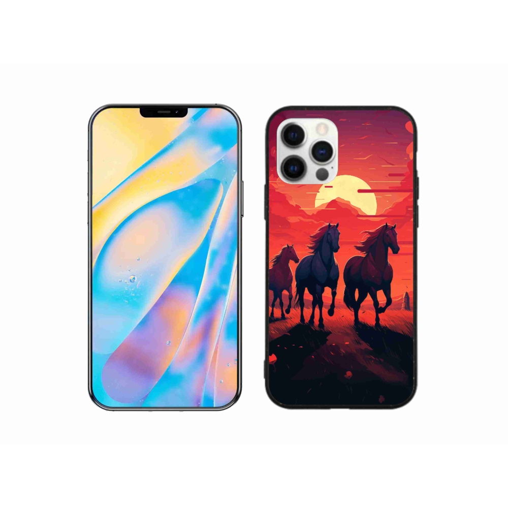 Gél borítás mmCase iPhone 12 készülékhez - lovak és naplemente