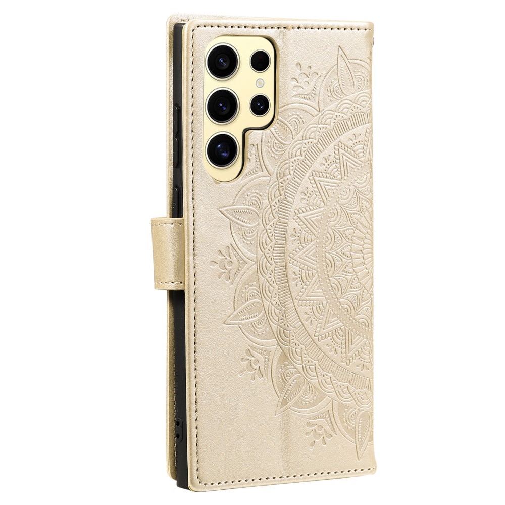 Mandala könyv tok Samsung Galaxy S25 Ultra készülékhez - arany színben
