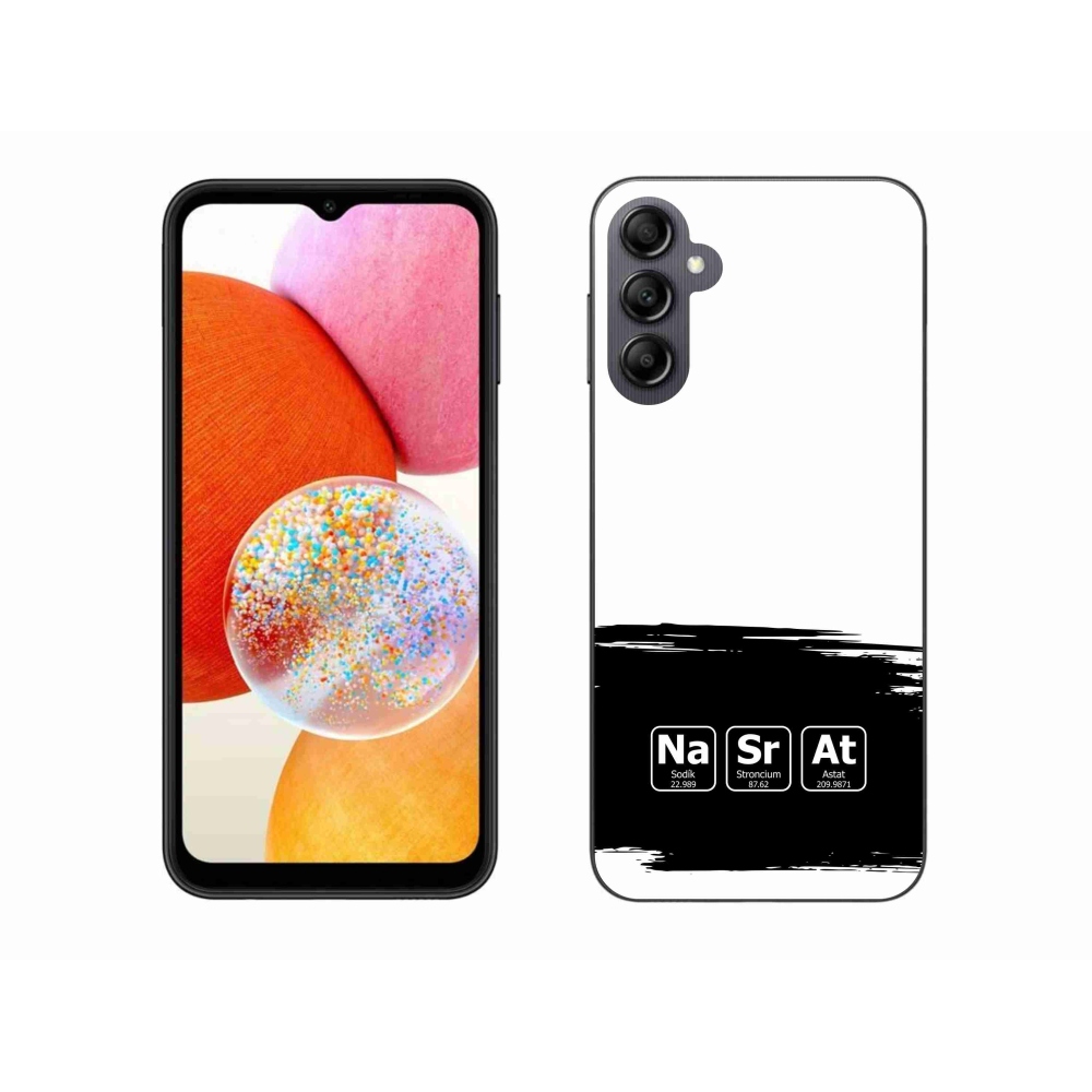 Gél borító mmCase Samsung Galaxy A14 4G/5G - kémiai elemek fekete és fehér háttérrel