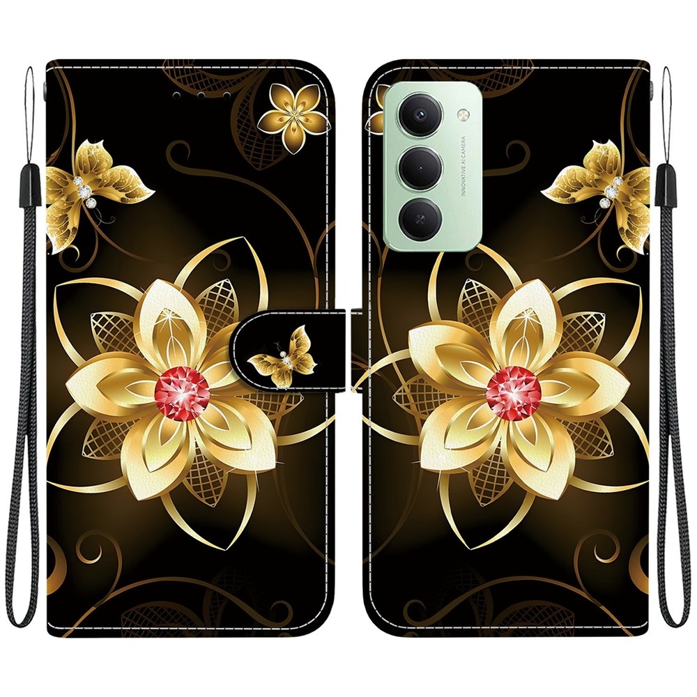 Sokoldalú könyvtáska Xiaomi Redmi 15 4G (171mm) - aranyszínű virág