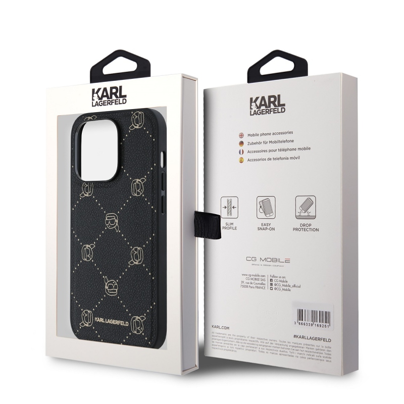 Karl Lagerfeld PU Karl Heads mintás Magsafe hátlap iPhone 14 Pro Max-hoz Fekete fekete