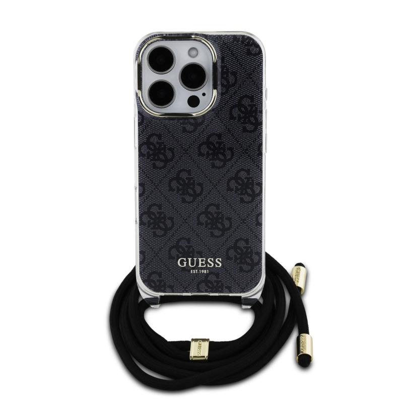 Guess IML 4G nyomtatott keresztpántos hátlapi borító iPhone 16 Pro Fekete