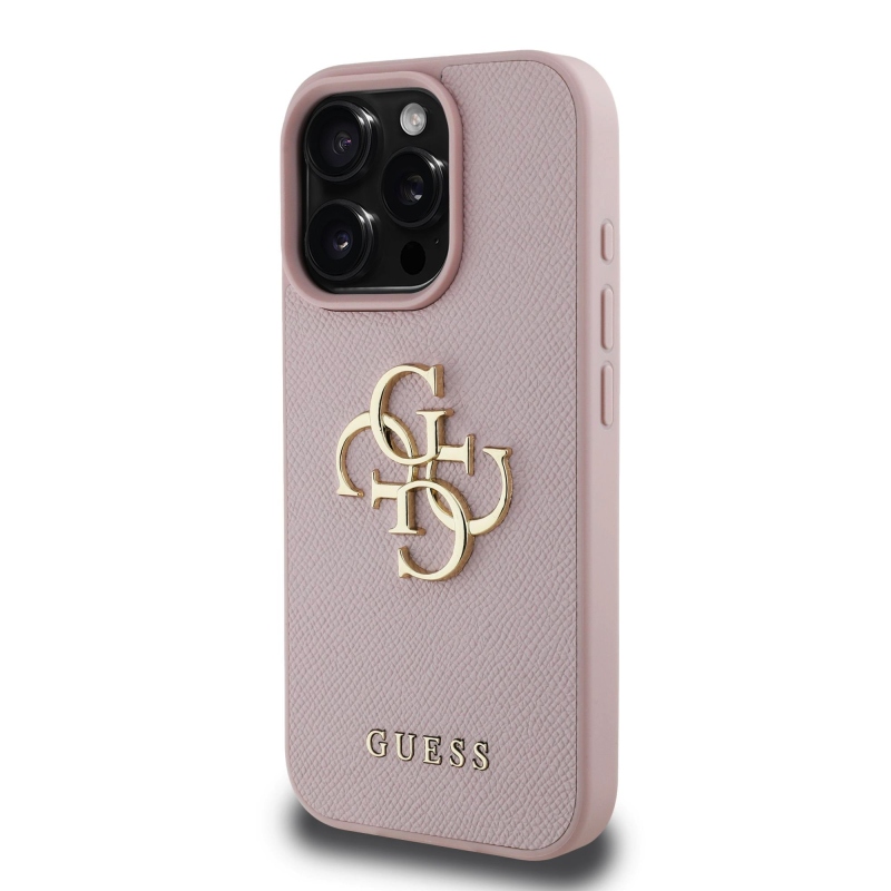 Guess PU szemcsés 4G fém logós hátlap iPhone 15 Pro rózsaszínhez