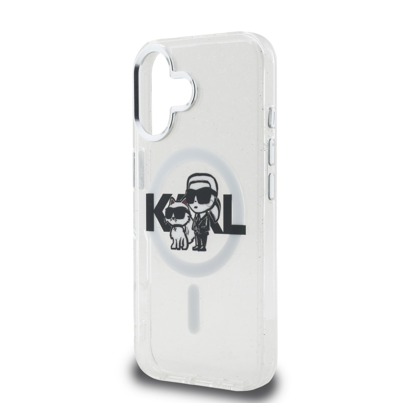 Karl Lagerfeld IML Glitter Karl és Choupette Sketch MagSafe hátlap iPhone 16-hoz Átlátszó