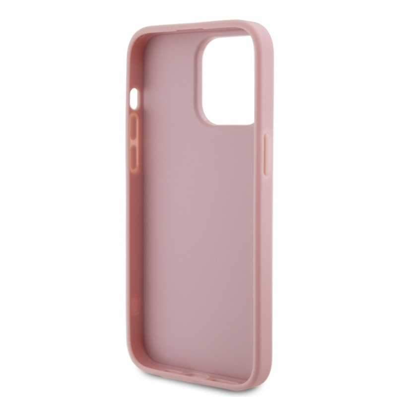 Guess PU Fixed Glitter 4G fém logós hátlap iPhone 15 Pro Max rózsaszínhez