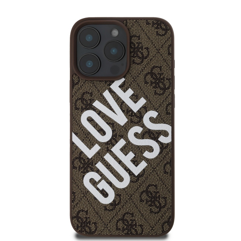 Guess PU bőr 4G Big Love Logo MagSafe hátlap iPhone 16 Pro barna iPhone 16 Pro-hoz barna