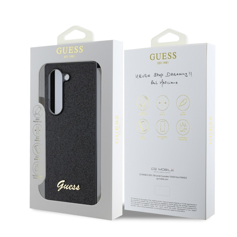 Guess PC/TPU Glitter Flakes Metal Logo hátlap Samsung Galaxy Z Fold 6 Fekete fekete