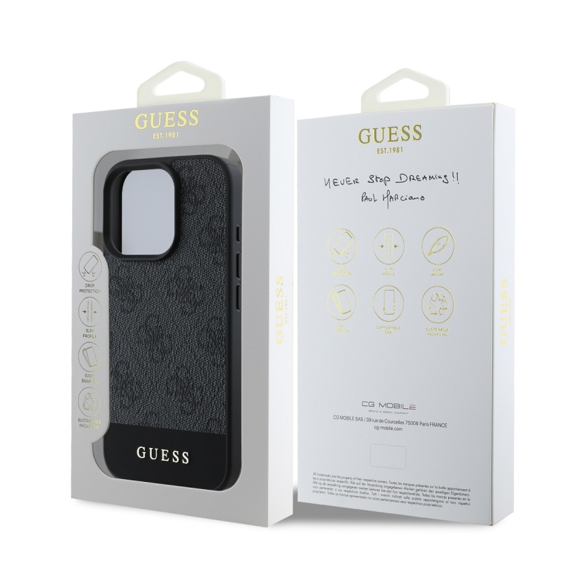 Guess PU 4G csíkos hátlap iPhone 16 Pro Max-hoz Szürke