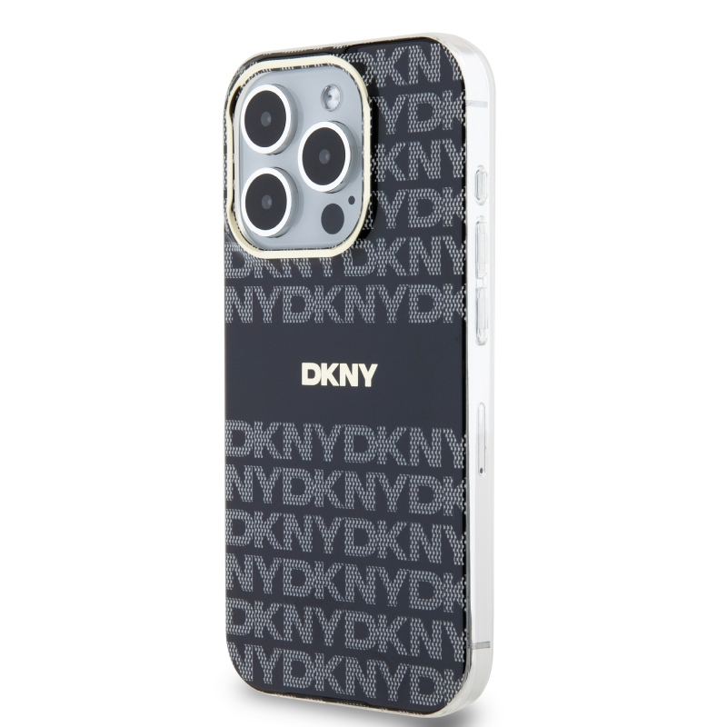 DKNY PC/TPU ismétlődő mintás tonális csíkos Magsafe hátlap iPhone 13 Pro Fekete