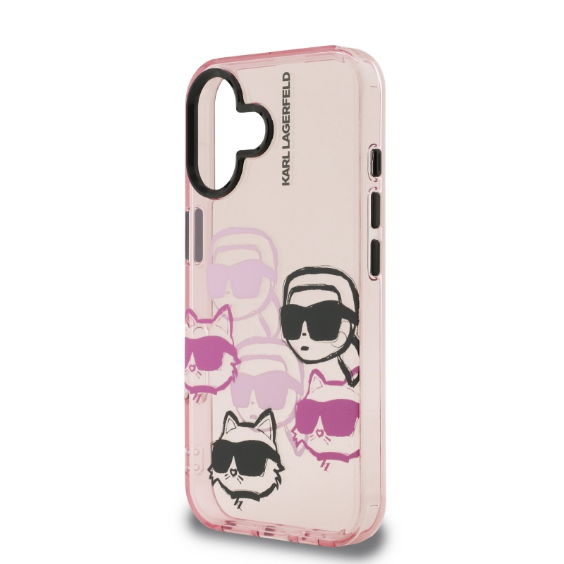 Karl Lagerfeld IML Multi K&CH Heads hátlapi borító iPhone 16 rózsaszínű készülékhez