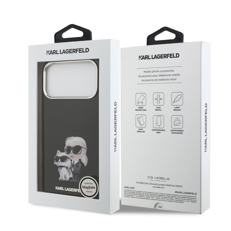 Karl Lagerfeld IML Aquarelle Karl és Choupette hátlapi borító iPhone 17 Pro Max készülékhez Fekete