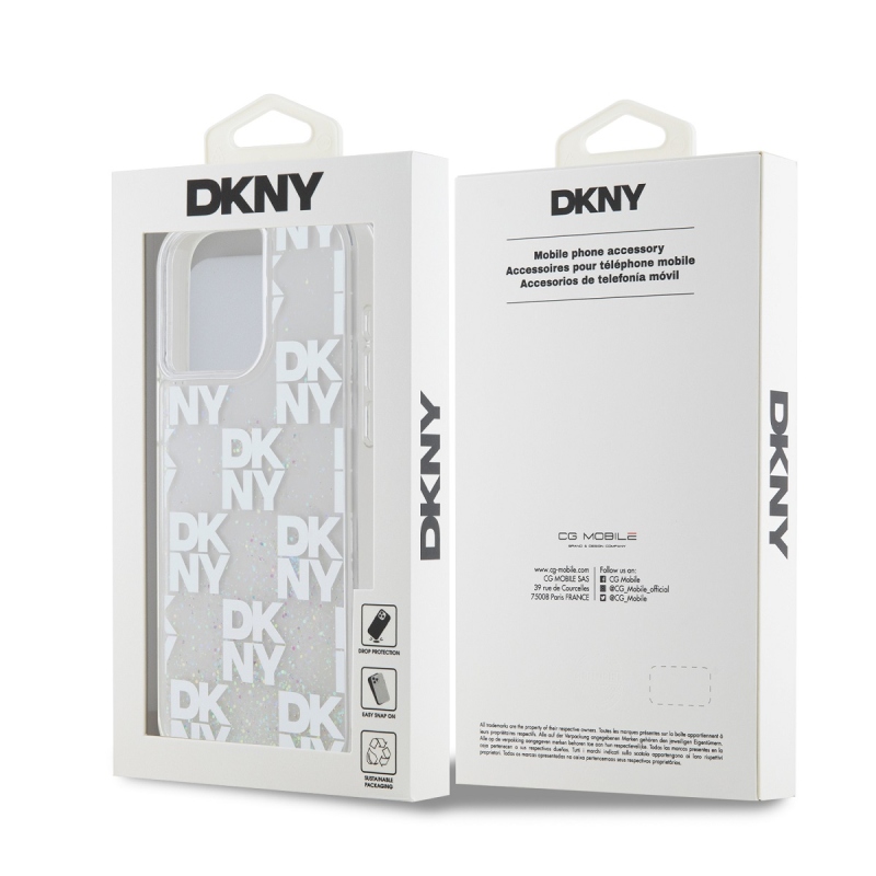 DKNY Liquid Glitter Checkered Pattern hátlapi borító iPhone 15 Pro Max-hoz Átlátszó
