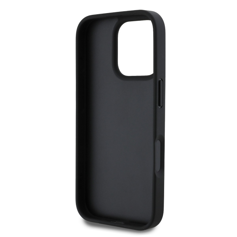 Guess PU 4G Strass háromszög fém logó hátlap iPhone 16 Pro Max fekete