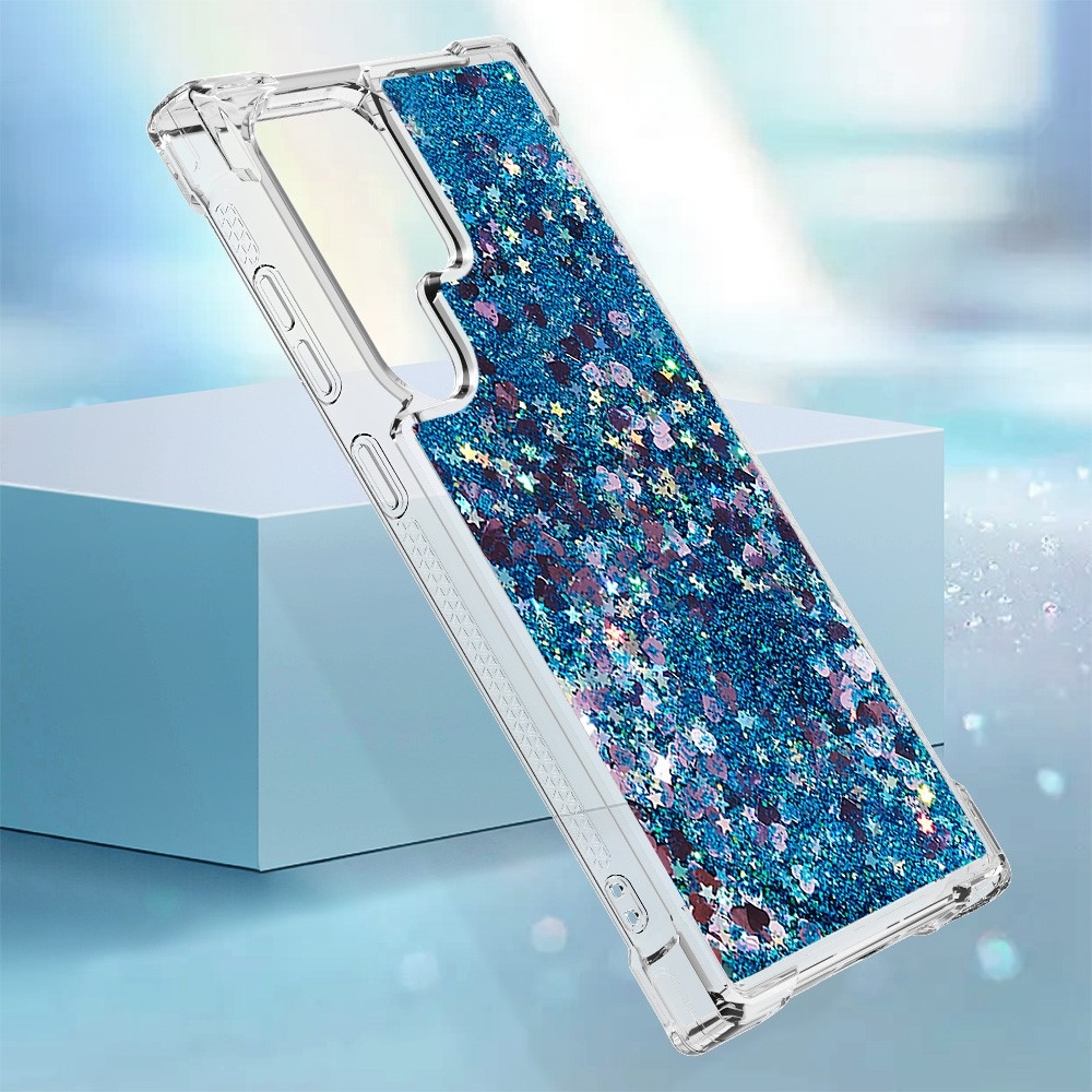Glitter homokóra zselés tok Samsung Galaxy S24 Ultra készülékhez - kék/szív