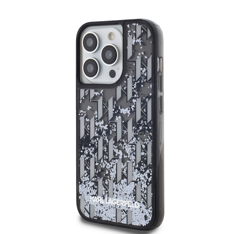 Karl Lagerfeld Liquid Glitter Monogram Monogram Gradient Back Cover az iPhone 14 Pro Max készülékhez Fekete