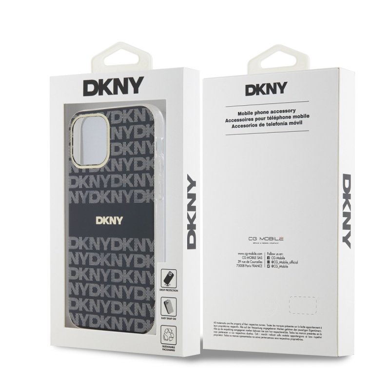 DKNY PC/TPU ismétlődő mintás tonális csíkos Magsafe hátlap iPhone 12/12 Pro Fekete