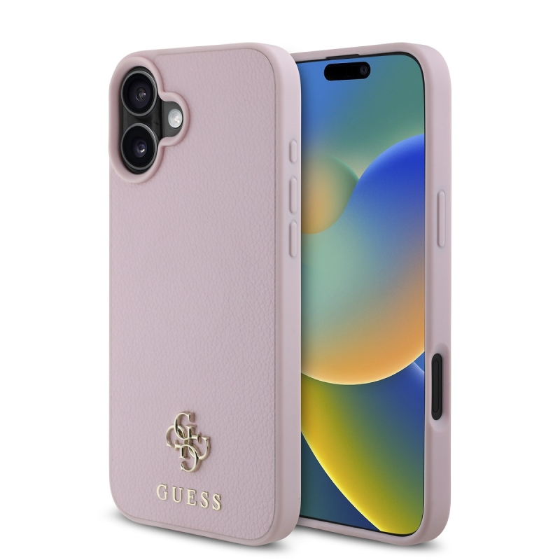 Guess PU szemcsés 4G kis fém logós MagSafe hátlap iPhone 16 rózsaszínhez