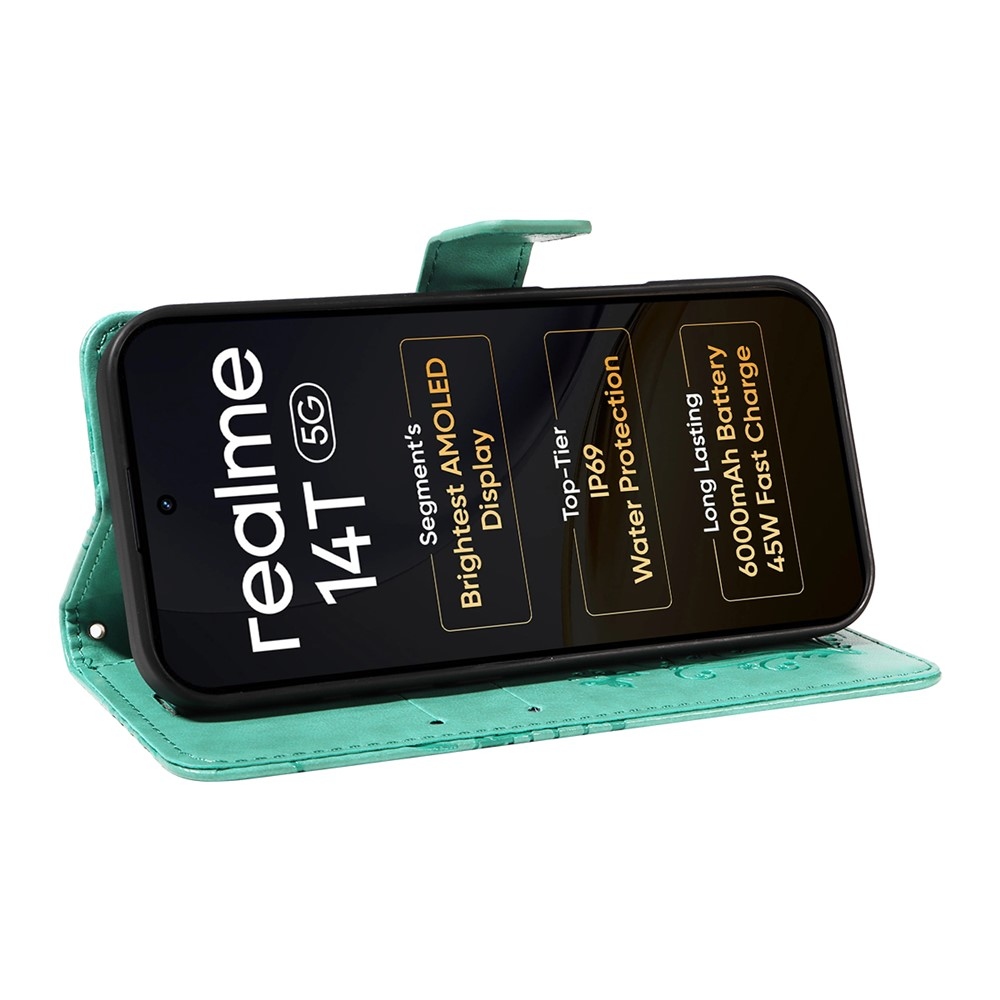 Nagy pillangó könyvtáska a Realme 14 5G/14T 5G számára - teáskék színű