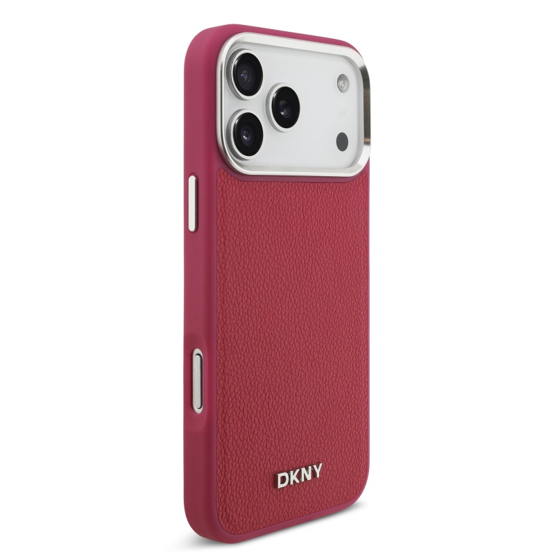 DKNY PU bőr fém logós csuklólánc MagSafe hátlap iPhone 17 Pro Max rózsaszínhez