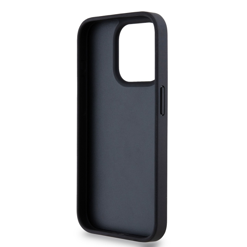 DKNY PU bőr ismétlődő mintás tonális csíkos hátlapi borító iPhone 14 Pro Fekete
