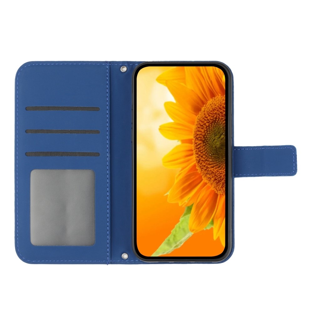 Napraforgó könyv tok a Vivo X80 Lite-hoz - kék