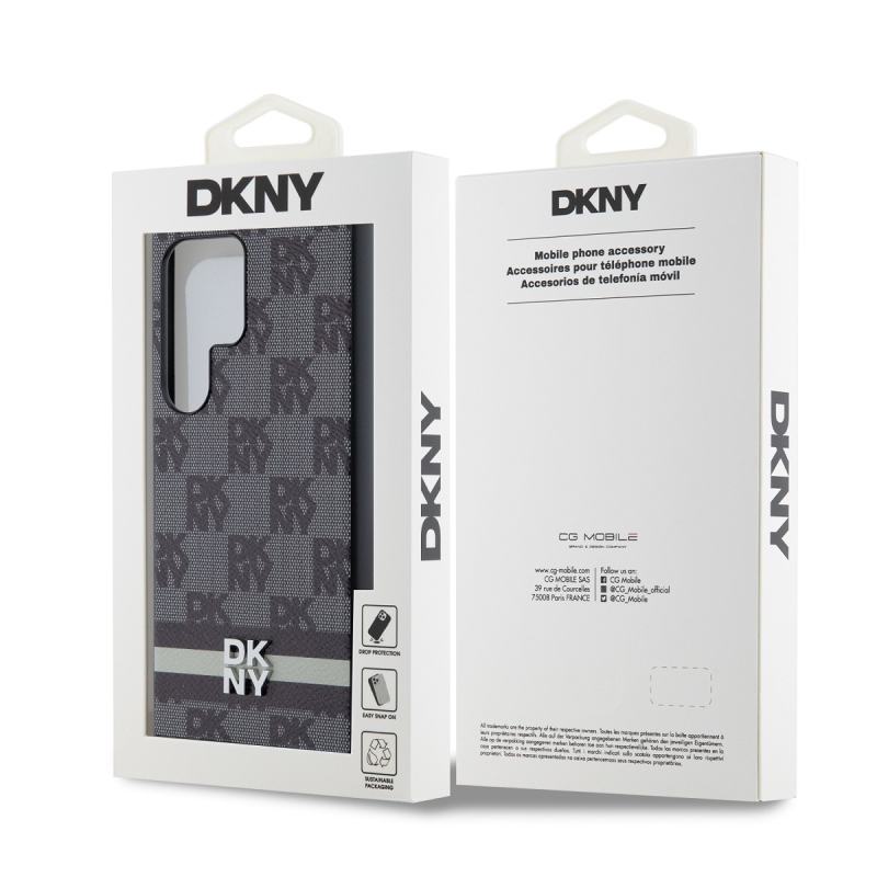 DKNY PU bőr kockás mintás és csíkos hátlapi borító Samsung Galaxy S24 Ultra fekete