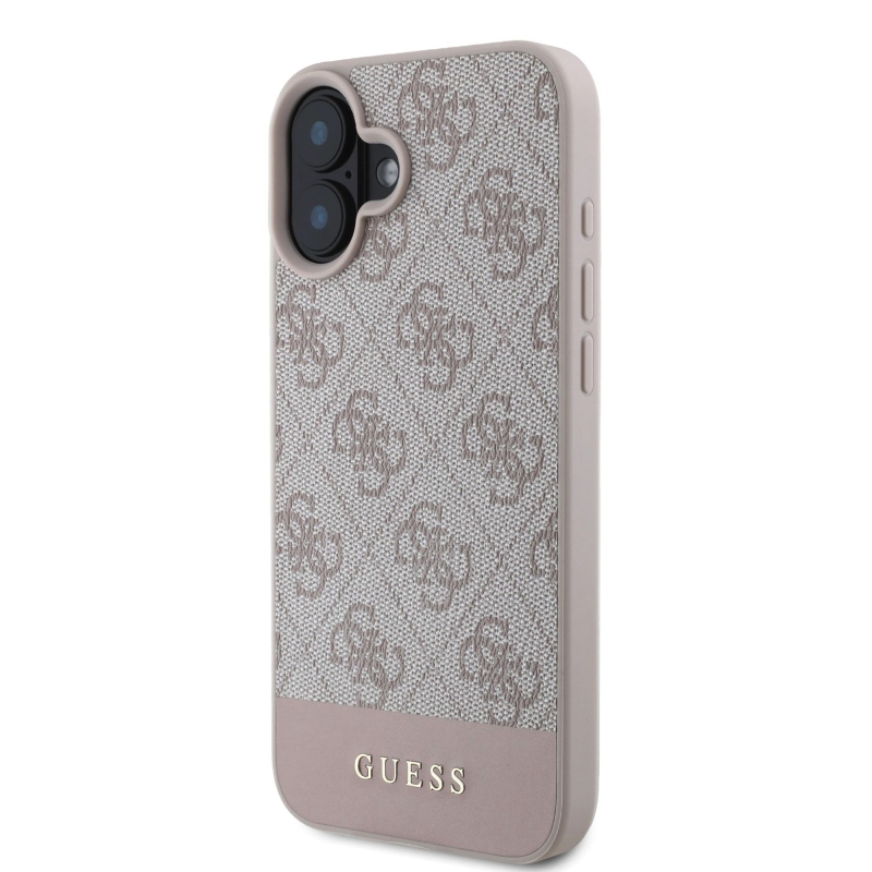 Guess PU 4G csíkos hátlap iPhone 16 rózsaszínű készülékhez
