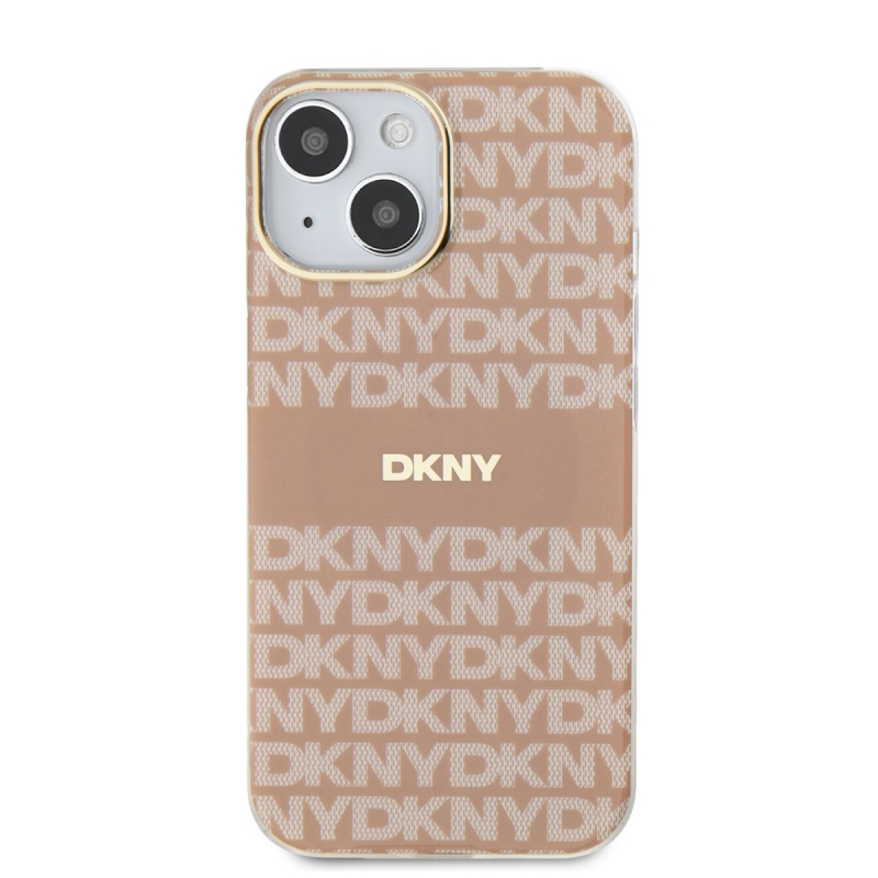 DKNY PC/TPU ismétlődő mintás tonális csíkos Magsafe hátlap iPhone 15 rózsaszínű készülékhez
