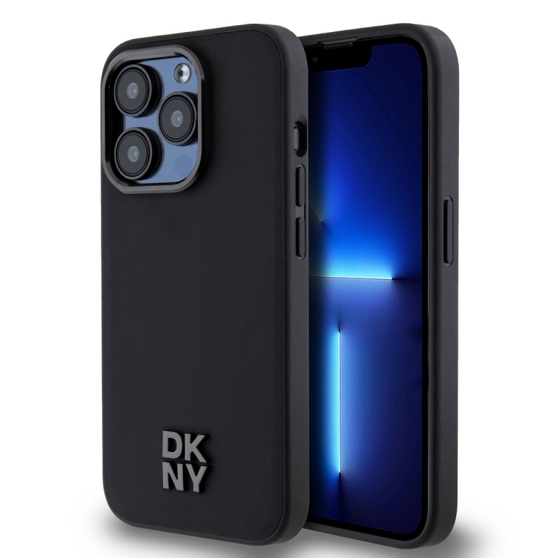 DKNY PU bőr Stack Logo Magsafe hátlap iPhone 14 Pro Max-hoz Fekete