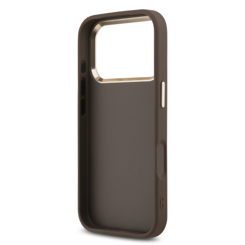 Guess PU bőr 4G fém logó arany keret hátlapi borító iPhone 17 Pro barna barna