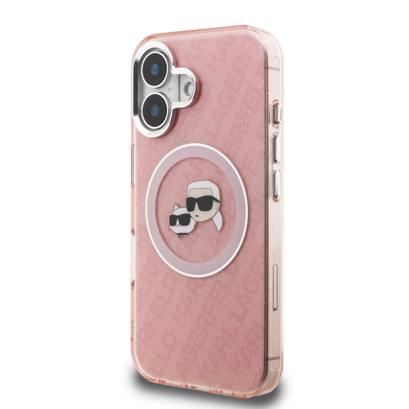 Karl Lagerfeld IML K&CH Heads Ismételt logó MagSafe hátlapi borító iPhone 16 rózsaszínhez