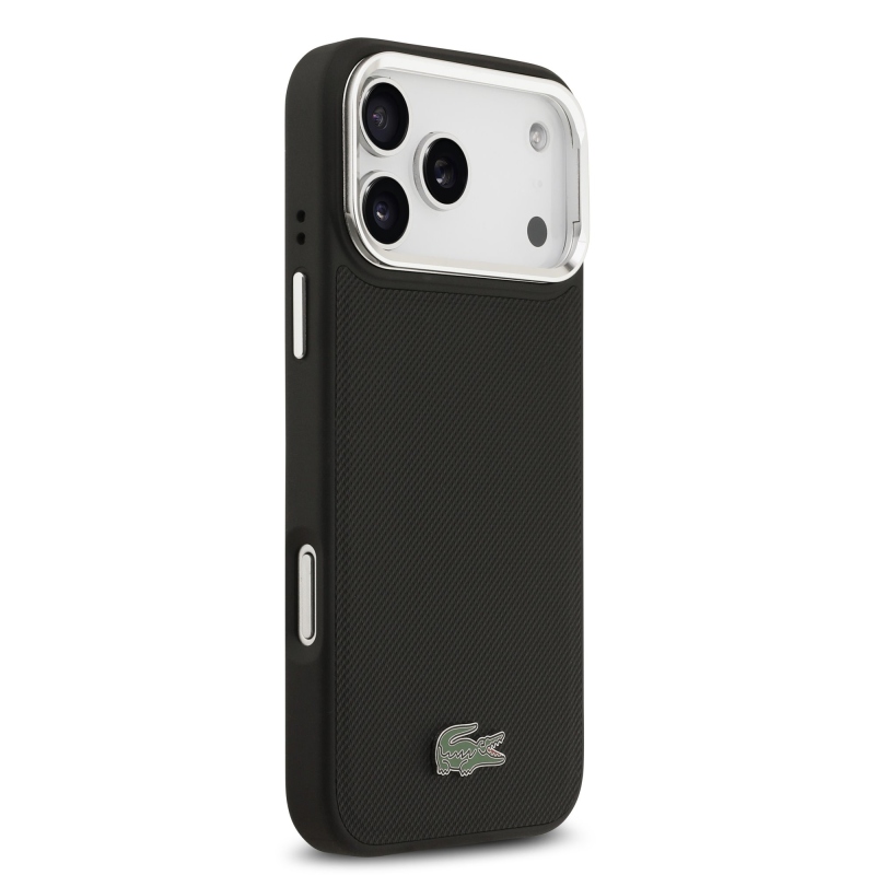 Lacoste Iconic Petit Pique kameraállvány MagSafe hátlapi borító iPhone 17 Pro Max-hoz Fekete