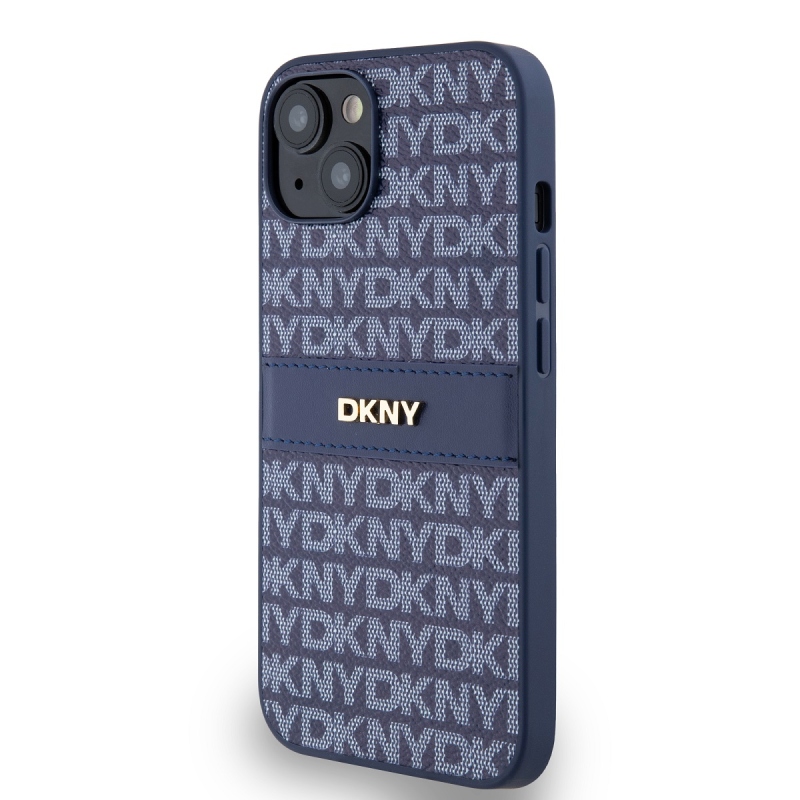 DKNY PU bőr ismétlődő mintás tonális csíkos hátlapi borító iPhone 14 kékhez