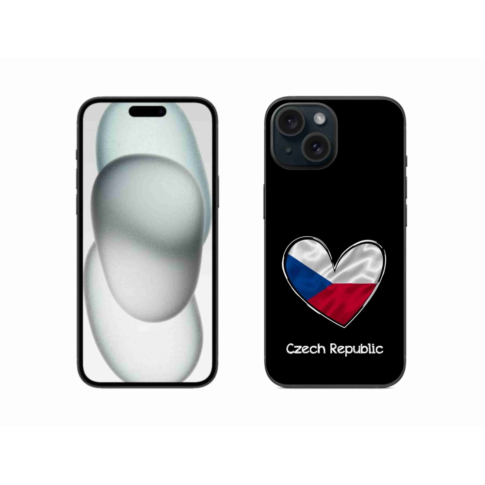 Zselés borítás mmCase iPhone 15 készülékhez - zászlós szív fekete háttérrel