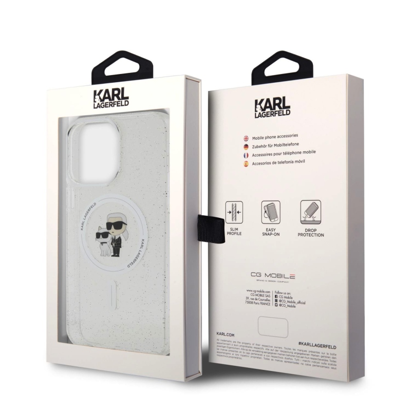 Karl Lagerfeld IML Glitter Karl és Choupette MagSafe hátlap iPhone 15 Pro Max készülékhez - átlátszó