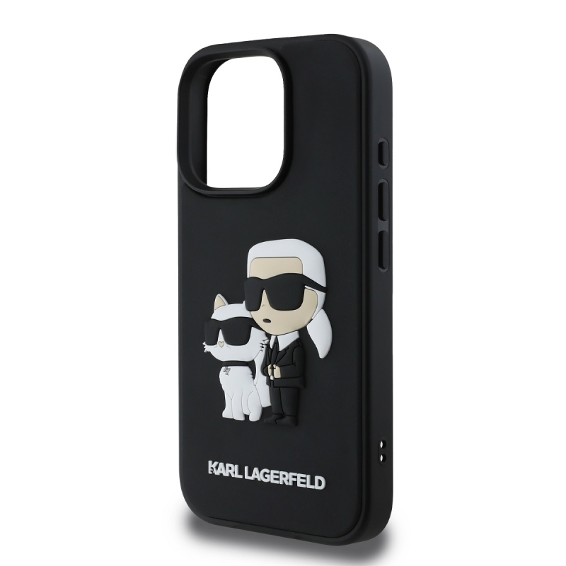 Karl Lagerfeld 3D gumiból készült Karl és Choupette hátlap iPhone 16 Pro Max készülékhez Fekete
