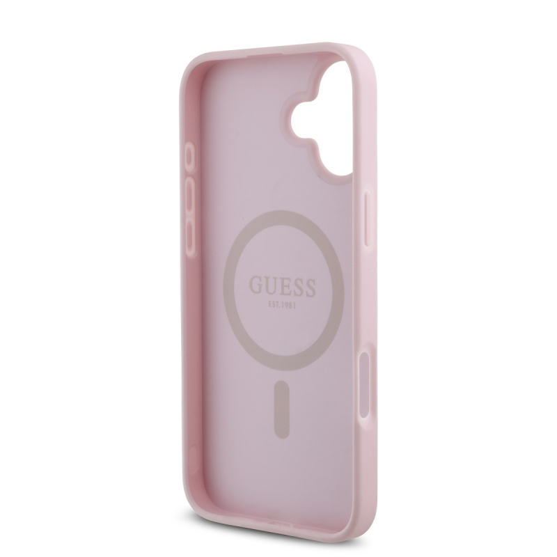 Guess PU szemcsés 4G kis fém logós MagSafe hátlap iPhone 16 rózsaszínhez