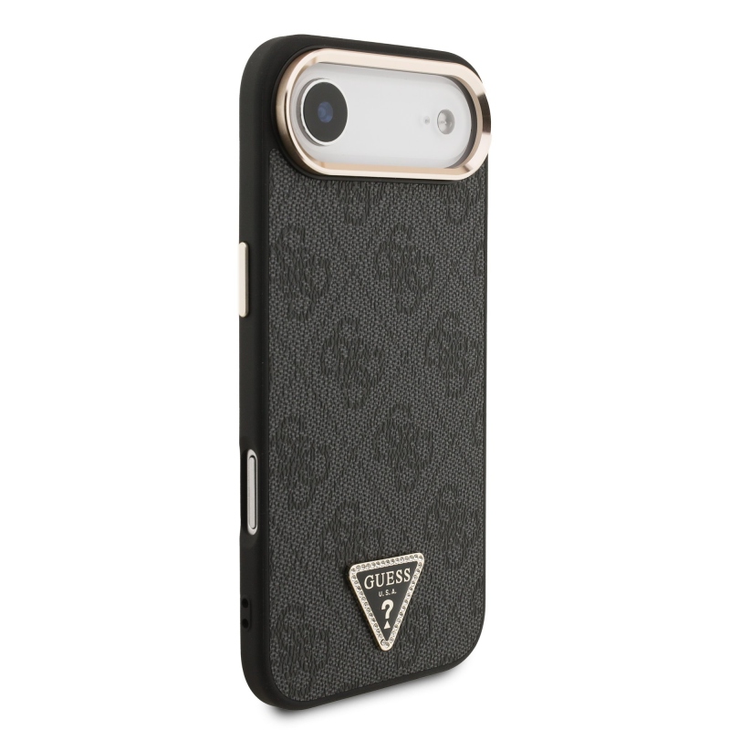 Guess PU bőr 4G Strass háromszög logó arany keret MagSafe hátlapi borító iPhone Air Fekete