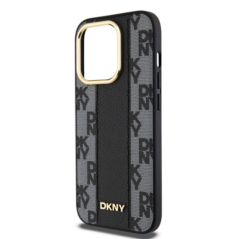DKNY PU bőr kockás mintás Magsafe hátlap iPhone 15 Pro Fekete
