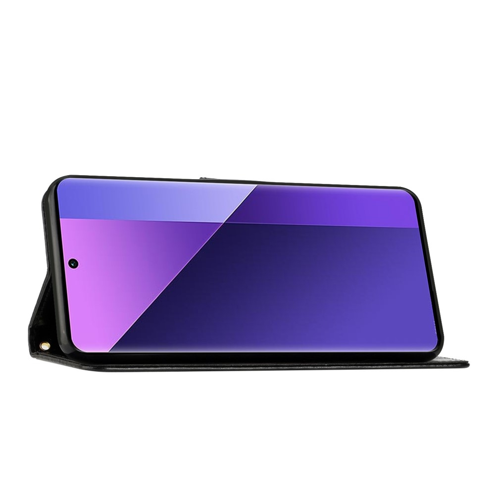 Virágok könyv tok Xiaomi Redmi Note 14 5G-hez - fekete