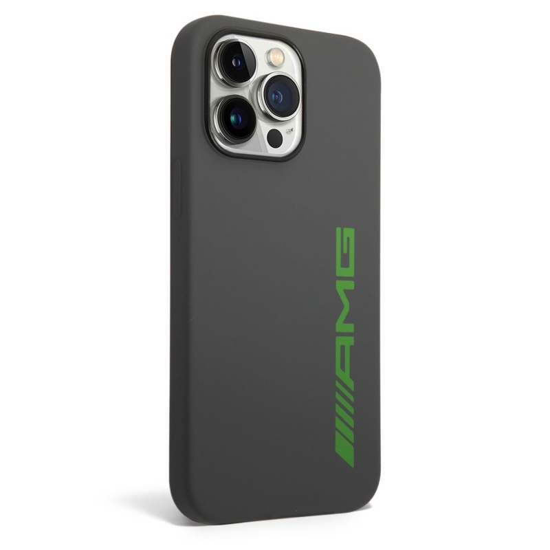AMG Liquid szilikon zöld logós hátlap iPhone 14 Pro Max-hoz szürke