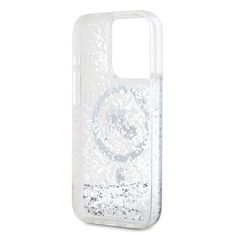 Karl Lagerfeld folyékony csillogó Karl és Choupette fejek MagSafe hátlap iPhone 15 Pro átlátszóhoz