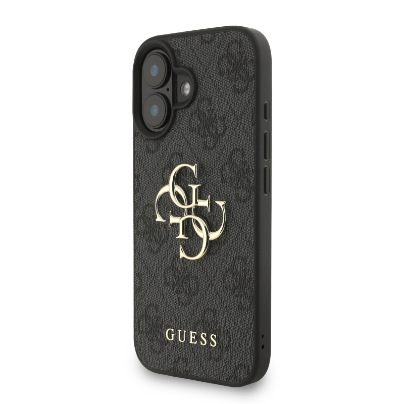 Guess PU 4G fém logós fém pánt hátlap iPhone 16 fekete