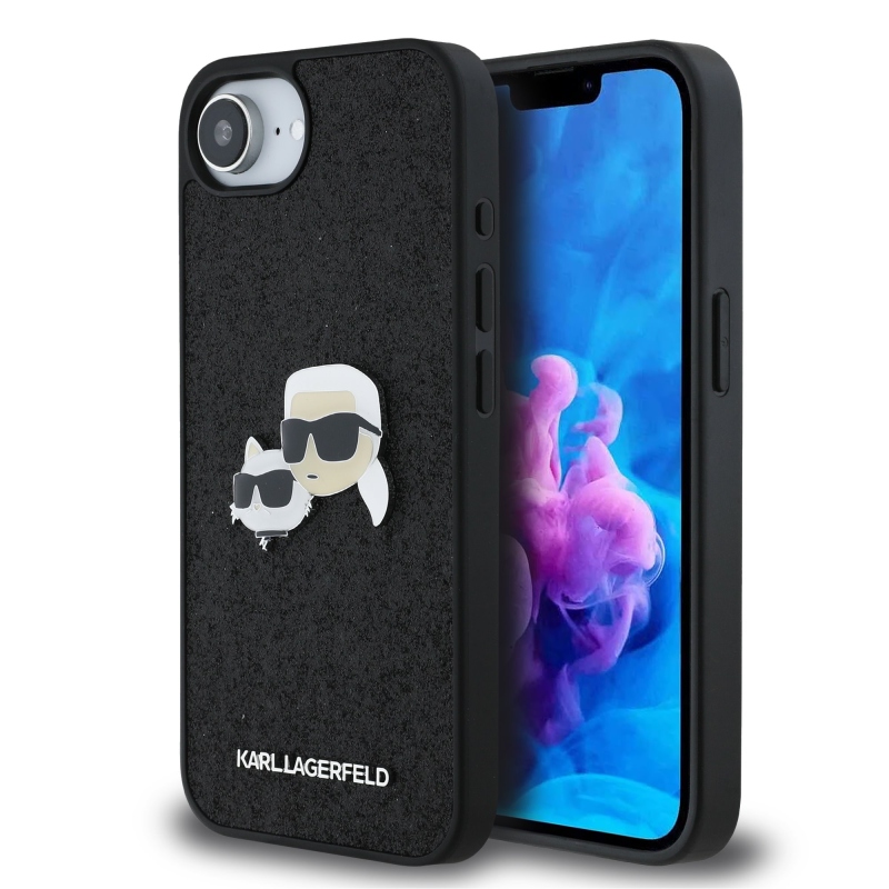 Karl Lagerfeld Fixed Glitter Metal K&CH hátlap iPhone 16e készülékhez Fekete