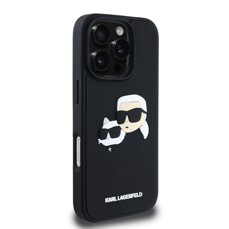 Karl Lagerfeld 3D gumiból készült duplafejű hátlap iPhone 16 Pro Max készülékhez Fekete