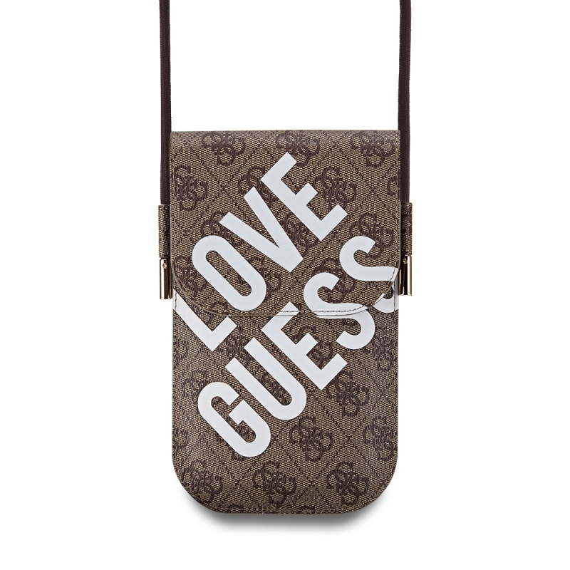 Guess PU 4G Big Love logós telefonos táska barna