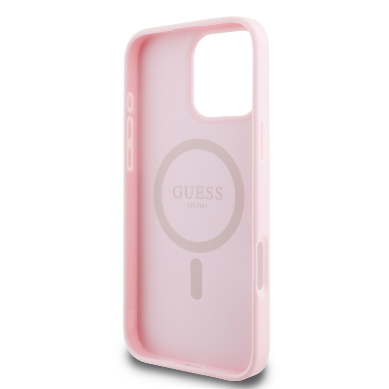 Guess PU szemcsés klasszikus logós MagSafe hátlap iPhone 16 Pro Max rózsaszínű iPhone 16 Pro Max számára
