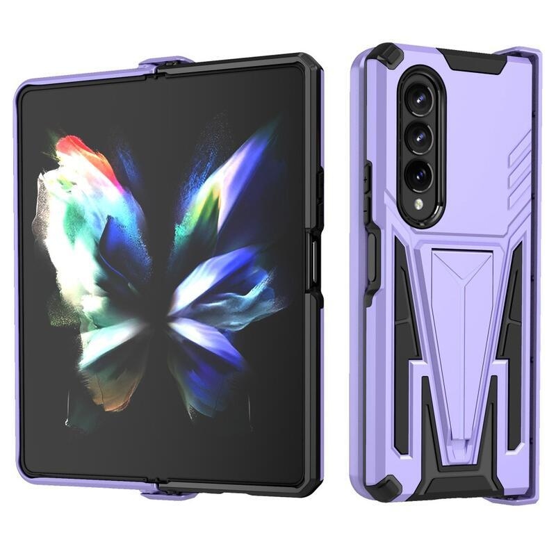 V-alakú tartós hibrid borító felhajtható állvánnyal Samsung Galaxy Z Fold4 5G készülékhez - lila