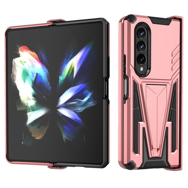 V-alakú tartós hibrid borító felhajtható állvánnyal Samsung Galaxy Z Fold4 5G készülékhez - rózsaarany színű