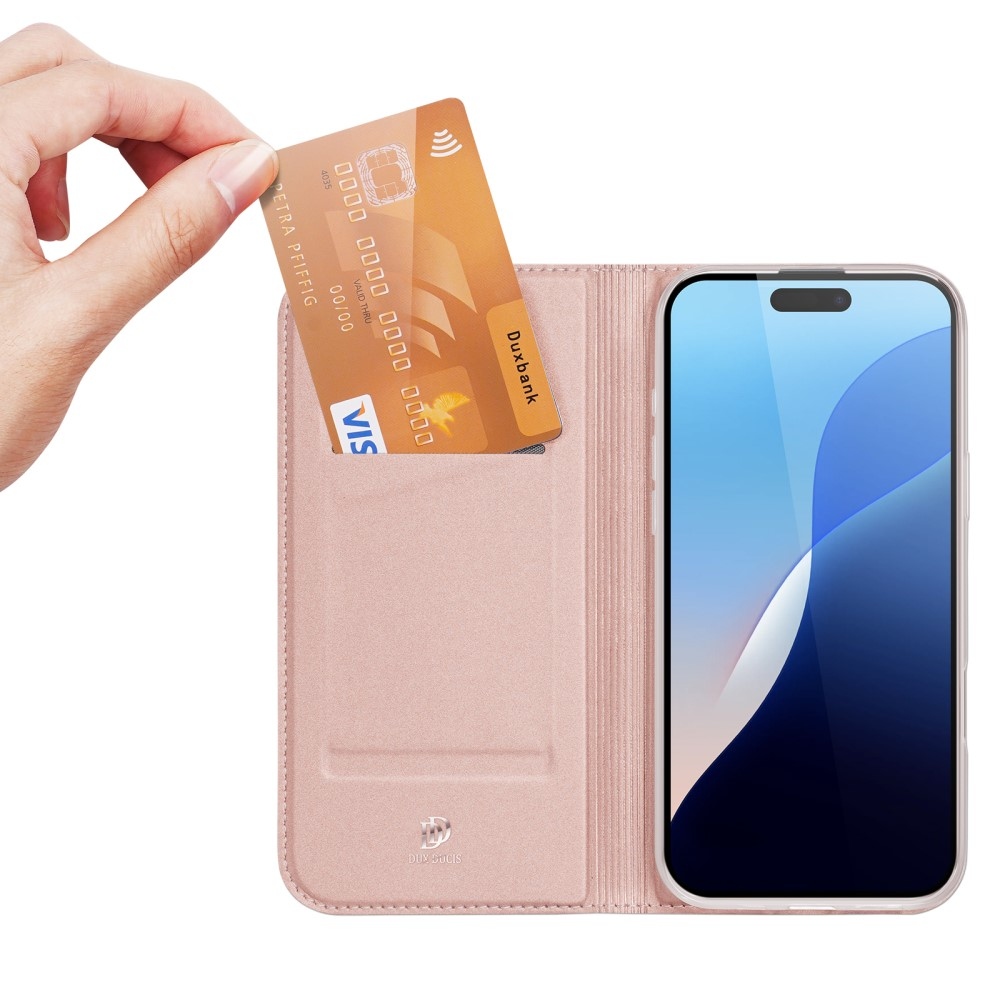DUX könyvtáska iPhone 16 Pro készülékhez - rózsaarany